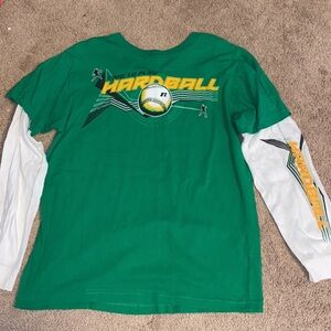 Green and White Hardball Graphic Long Sleeve Shirt